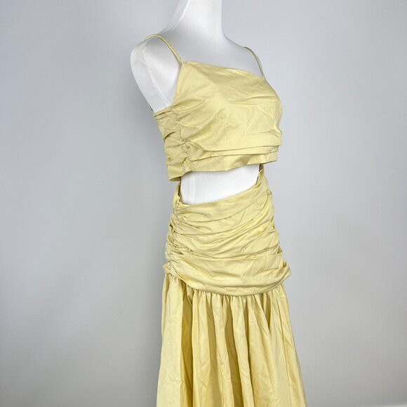 NWOT Farm Rio Cotton Asymmetric Irregular Pleated Midi Dress XS Hollowed Waist - Picture 9 of 12